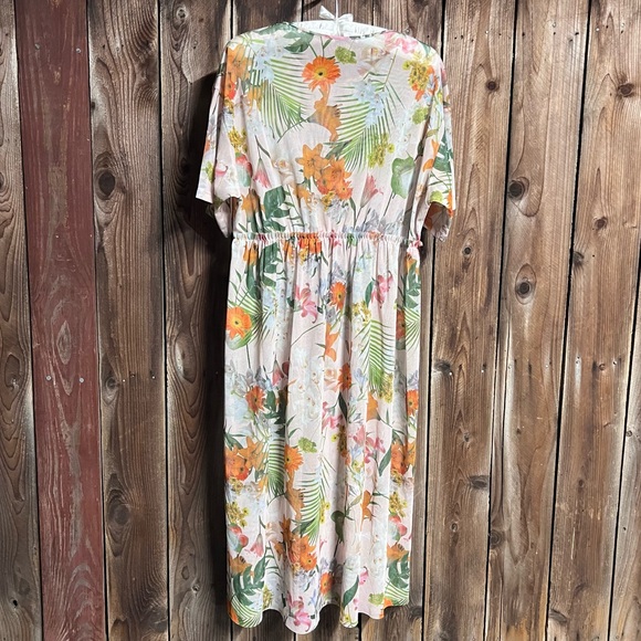 Zara Tropical Floral Bold Brat Sheer Tulle Mesh Short Sleeve Midi Dress Sz L - Picture 6 of 10
